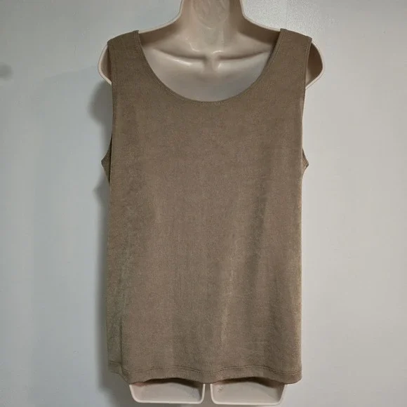 Chico's Travelers Size 2 (L) Rich Beige Stretch Knit High Neck Stretch Tank NEW - Picture 3 of 6